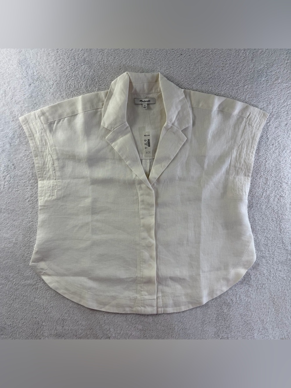 Madewell NWT 100% Linen Notch Collar Popover Top Ivory Medium